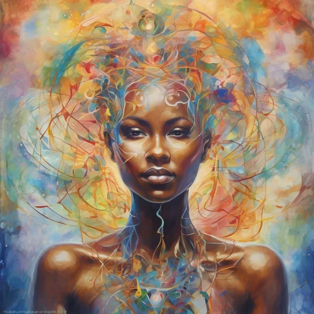 Ζωγραφική πορτρέτου με έντονα χρώματα και αισθητική ομορφιά.